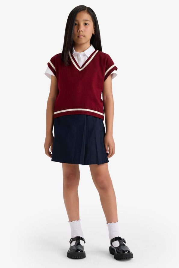 Girls' School Pleated Waistband Gabardine Skirt Shorts