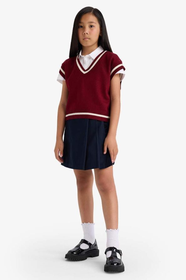 Girls' School Pleated Waistband Gabardine Skirt Shorts