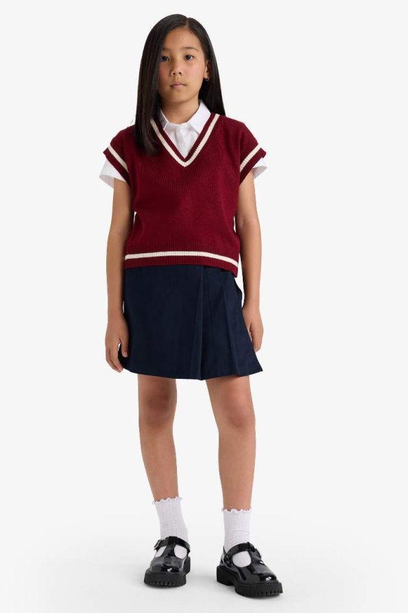Girls' School Pleated Waistband Gabardine Skirt Shorts
