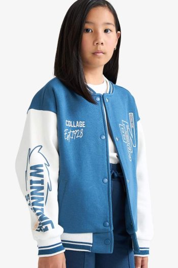 Girls' Printed Bomber Jacket with College Collar