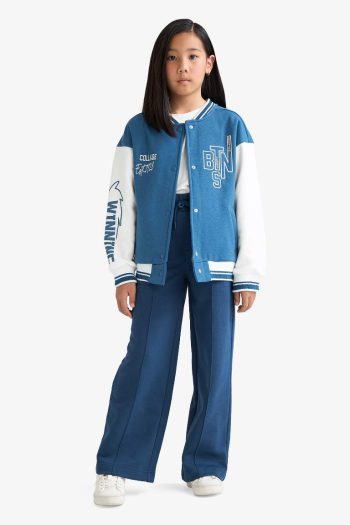 Girls' Printed Bomber Jacket with College Collar