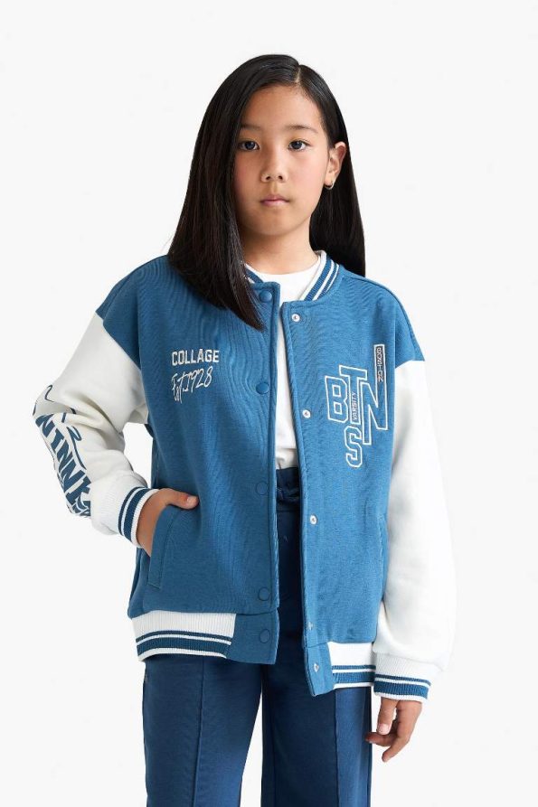 Girls' Printed Bomber Jacket with College Collar