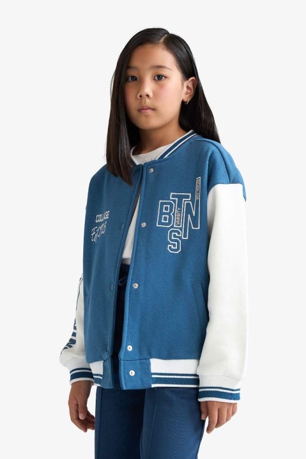 Girls' Printed Bomber Jacket with College Collar