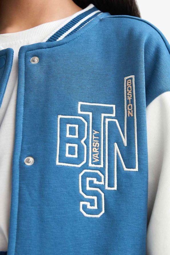 Girls' Printed Bomber Jacket with College Collar