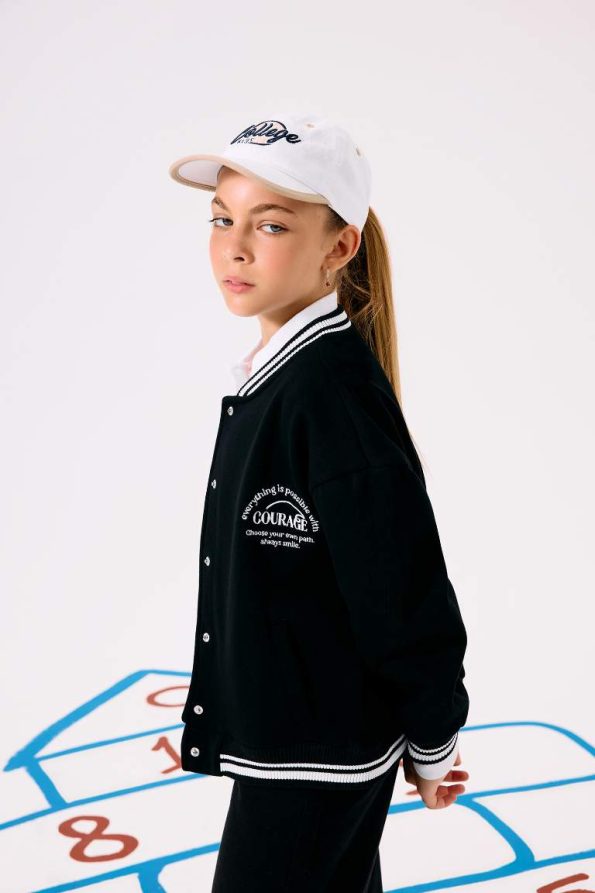 Girls' Printed College Collar Bomber School Cardigan