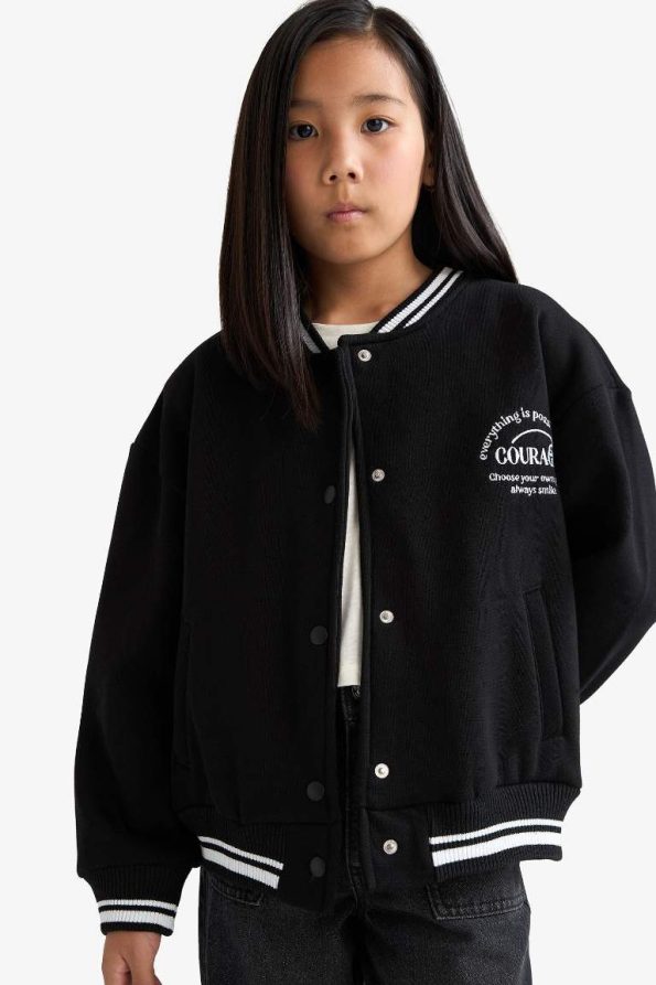 Girls' Printed College Collar Bomber School Cardigan