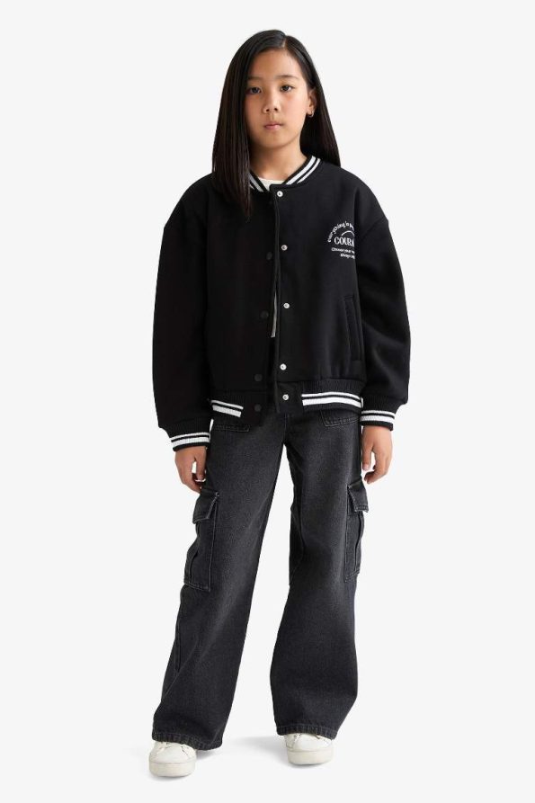 Girls' Printed College Collar Bomber School Cardigan