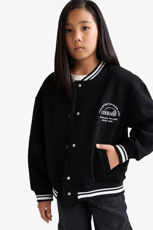 Girls' Printed College Collar Bomber School Cardigan