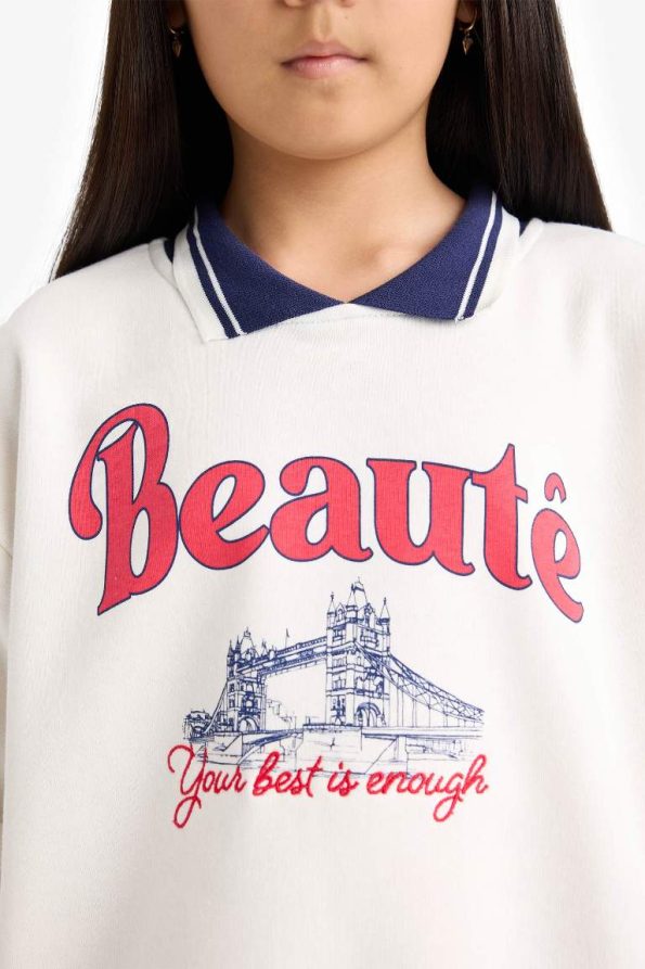 Girls' Relax Fit Printed Polo Neck Sweatshirt
