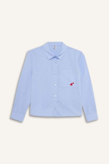 Girls' Oversized Loose Fit Oxford Long Sleeve Shirt