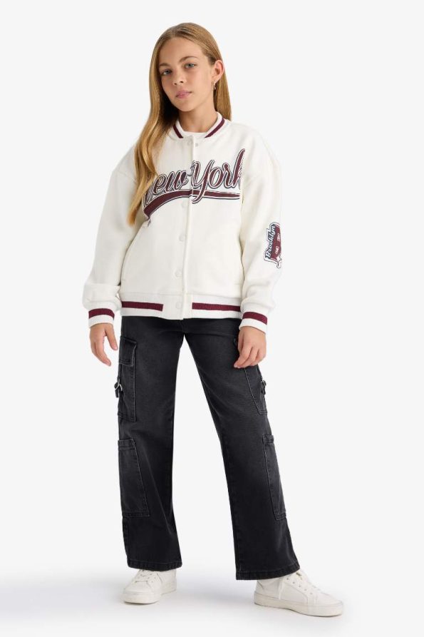 Girls Printed College Collar Bomber Jacket