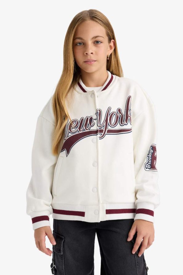 Girls Printed College Collar Bomber Jacket