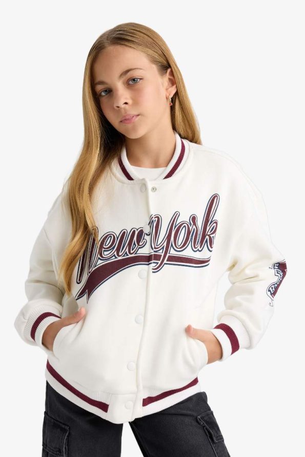 Girls Printed College Collar Bomber Jacket