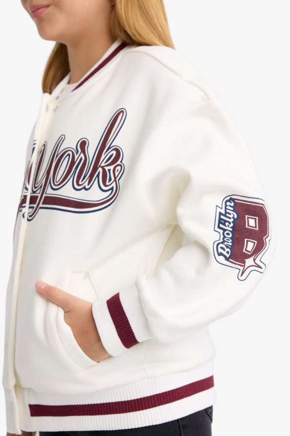 Girls Printed College Collar Bomber Jacket
