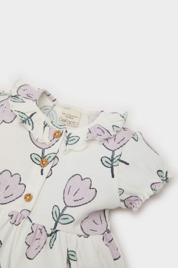Girls' Floral Short Sleeve Ribbed Dress