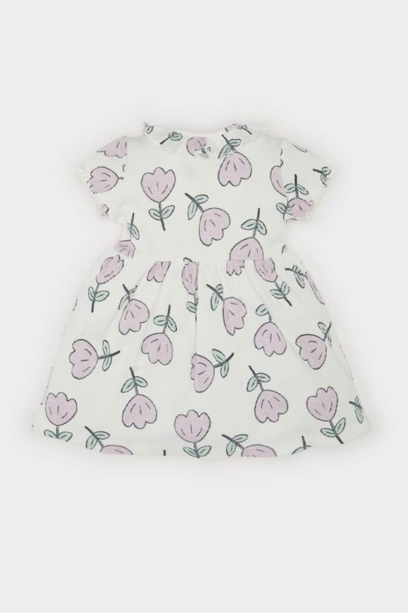 Girls' Floral Short Sleeve Ribbed Dress