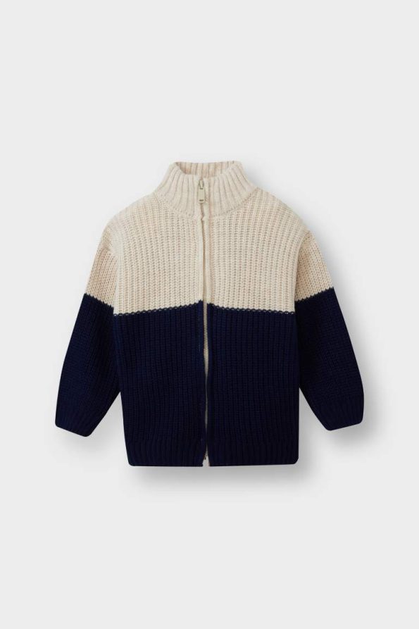 Boys' Color Block Zip-Up Knit Cardigan
