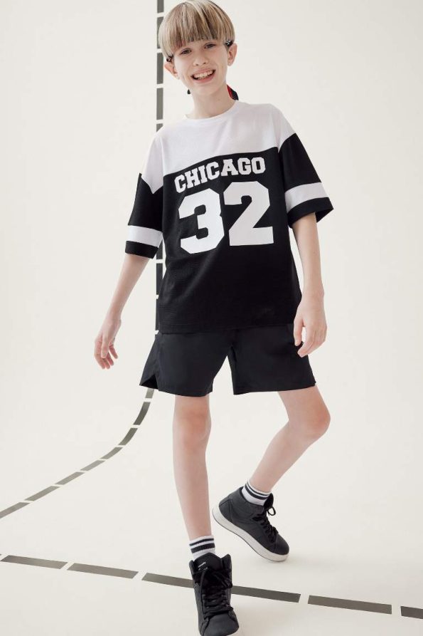 Boys' Oversized Fit Color Block Printed Short Sleeve T-Shirt