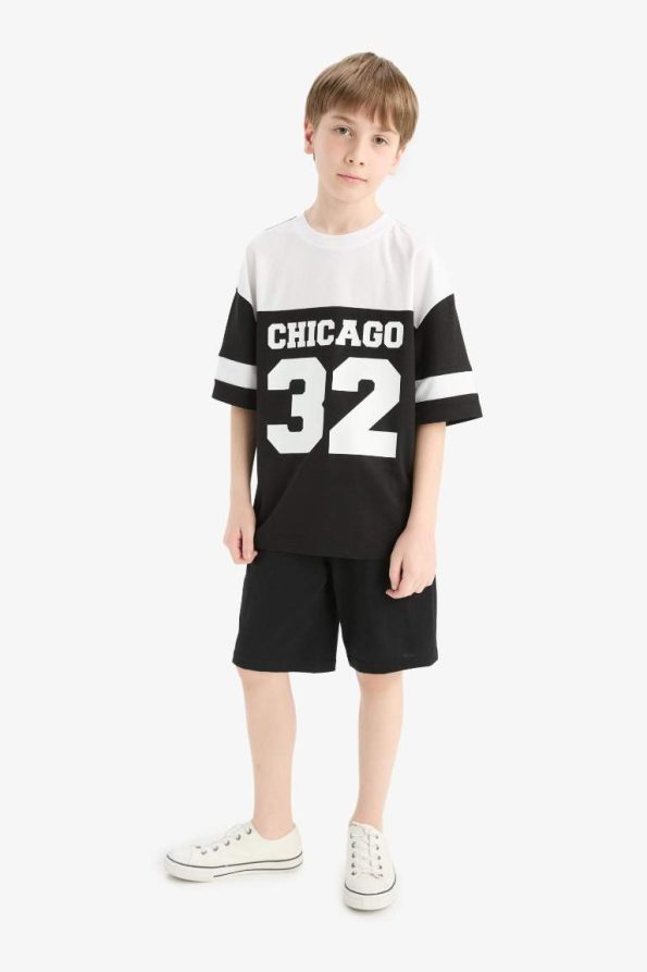 Boys' Oversized Fit Color Block Printed Short Sleeve T-Shirt