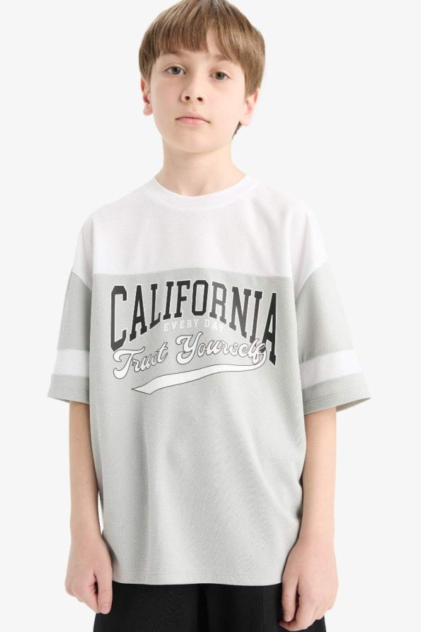 Boys' Oversized Color Block Printed Short Sleeve T-Shirt