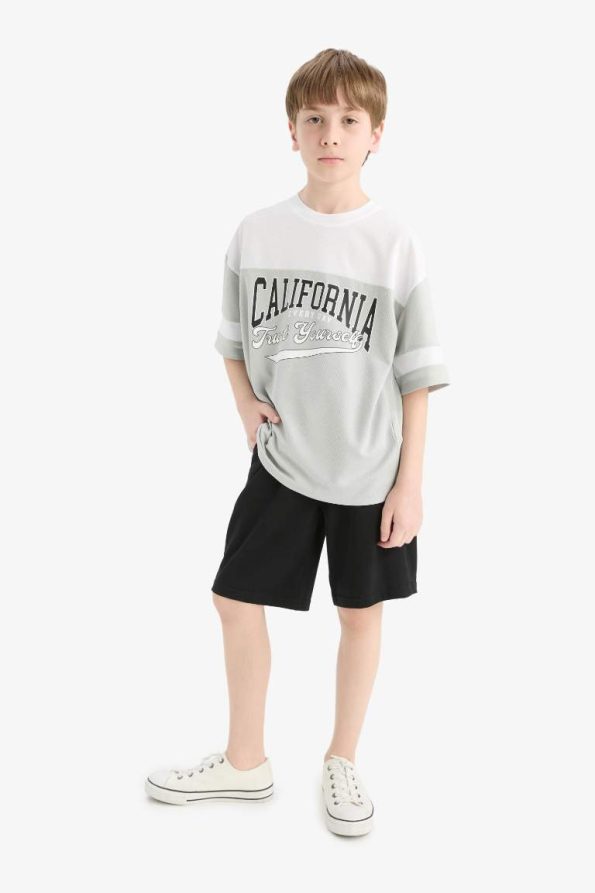 Boys' Oversized Color Block Printed Short Sleeve T-Shirt