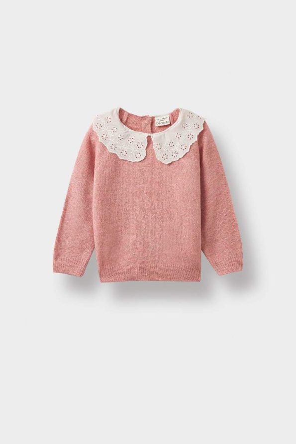 Girls' Baby Large Collar Knit Sweater