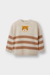 Boys' Striped Tiger Print Crew Neck Sweater