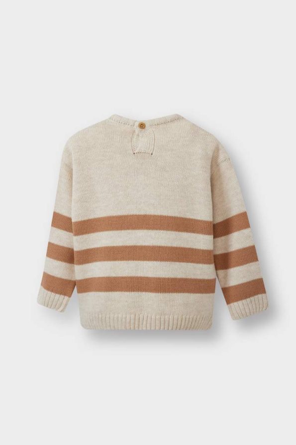 Boys' Striped Tiger Print Crew Neck Sweater