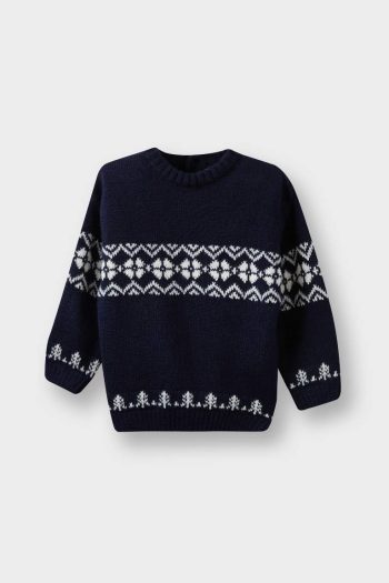 Boys' Patterned Knit Sweater with Crew Neck