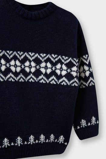 Boys' Patterned Knit Sweater with Crew Neck