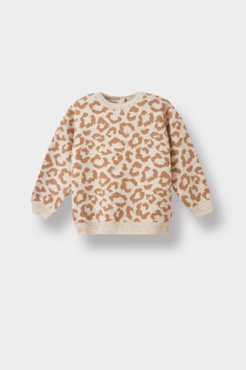 Girls' Leopard Print Knit Sweater