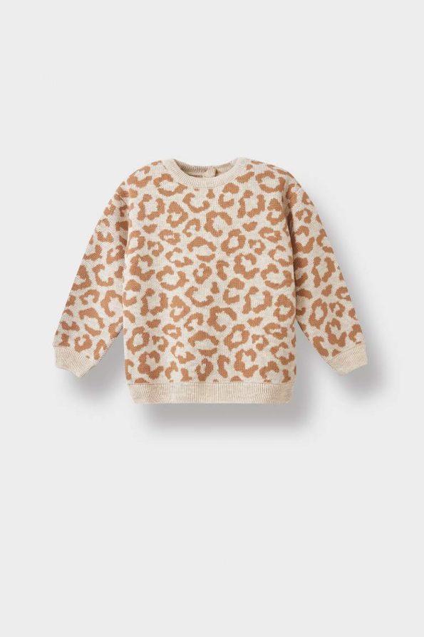 Girls' Leopard Print Knit Sweater