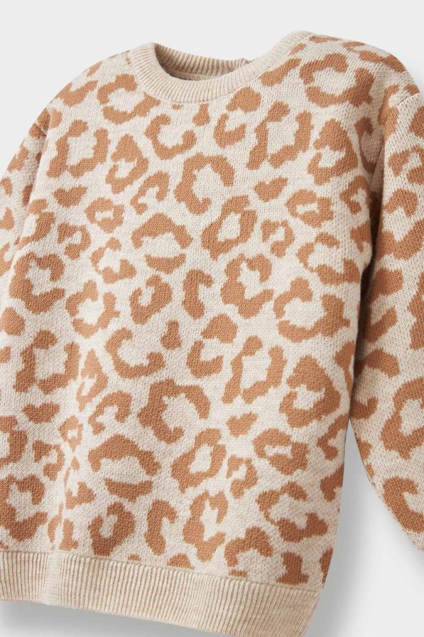 Girls' Leopard Print Knit Sweater