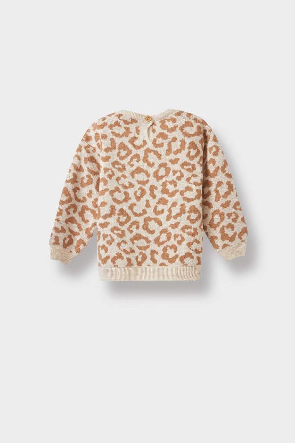 Girls' Leopard Print Knit Sweater