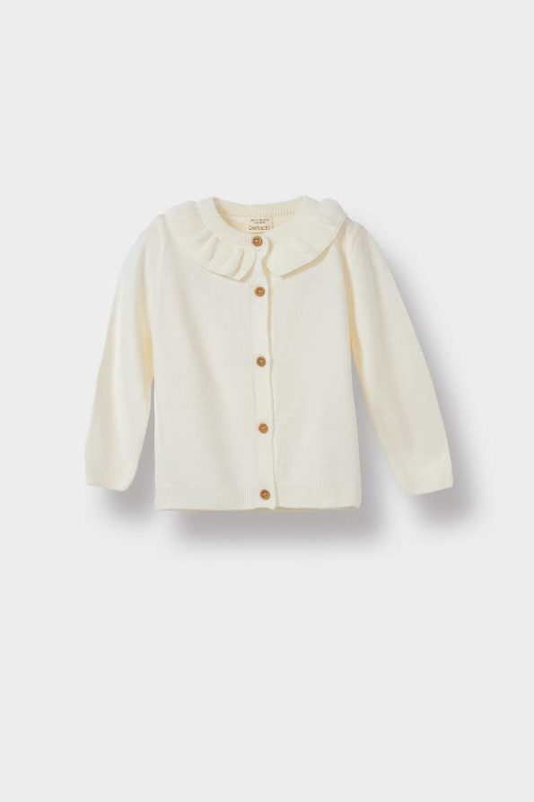 Ruffled Collar Knit Cardigan for Baby Girls
