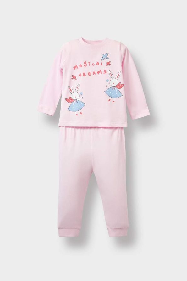 Girls' Bunny Print Long Sleeve Pajama Set