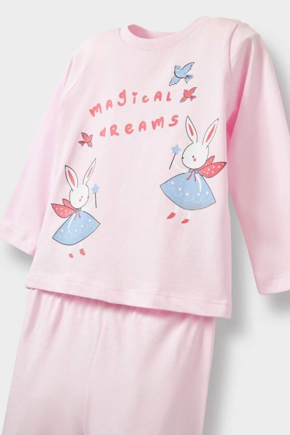 Girls' Bunny Print Long Sleeve Pajama Set