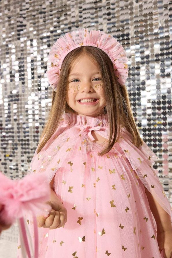 Le Mabelle x DeFacto Baby Girl 3-Piece Set with Patterned Tulle Cape Crown and Wand