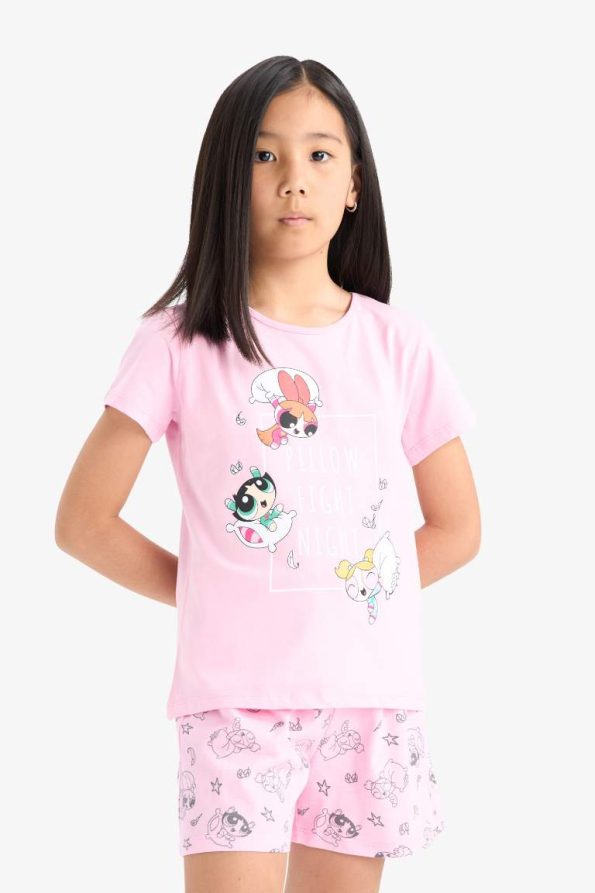 Girls' PowerPuff Girls Pajama Set with Short Sleeves and Shorts