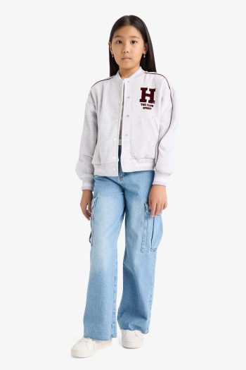 Girls' College Style Printed Bomber Jacket
