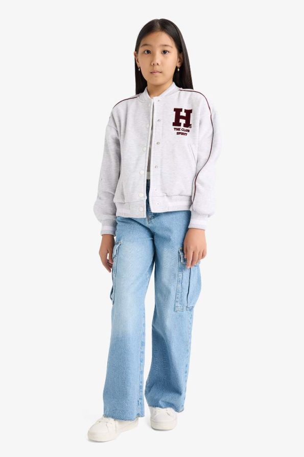 Girls' College Style Printed Bomber Jacket