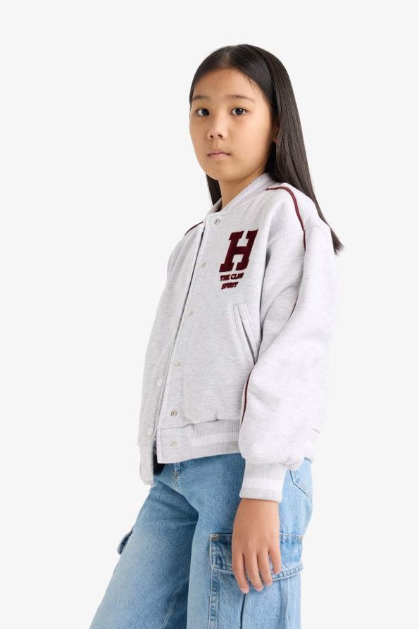 Girls' College Style Printed Bomber Jacket