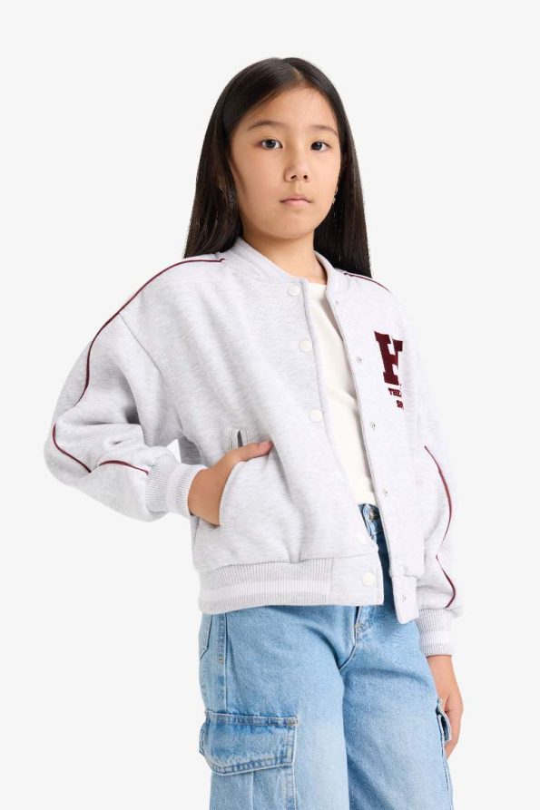 Girls' College Style Printed Bomber Jacket