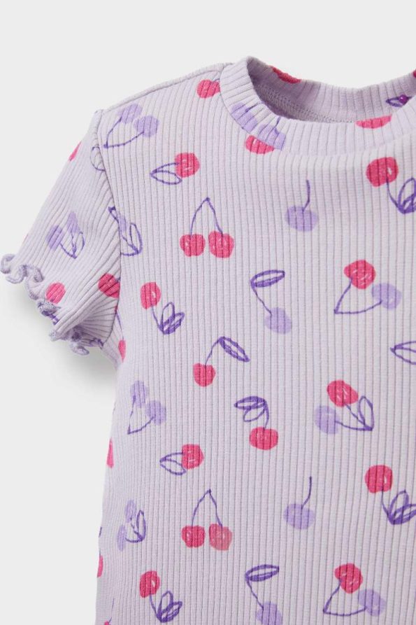 Girls' Baby 2-Piece Set Patterned Ribbed Short Sleeve T-Shirt and Leggings