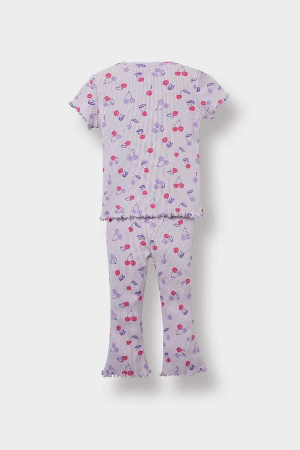 Girls' Baby 2-Piece Set Patterned Ribbed Short Sleeve T-Shirt and Leggings