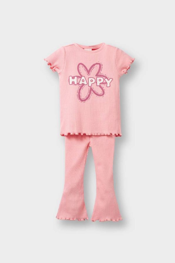 Girls' Baby 2-Piece Floral Ribbed Jersey Short Sleeve T-Shirt and Flared Leggings
