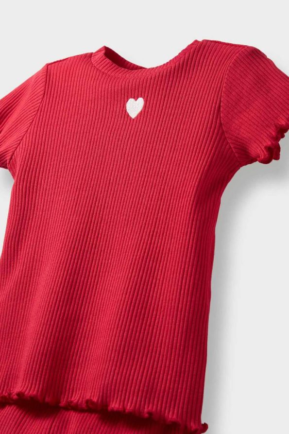 Girls' Baby 2-Piece Heart Print Ribbed Short Sleeve Top and Leggings Set