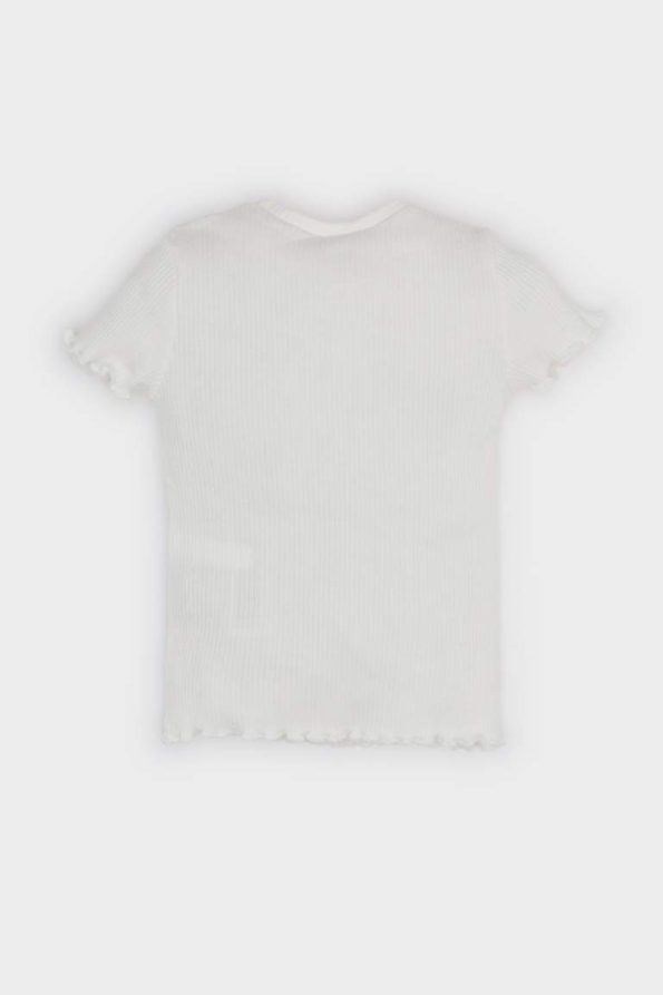 Girls' Short Sleeve Ribbed T-Shirt with Heart Print
