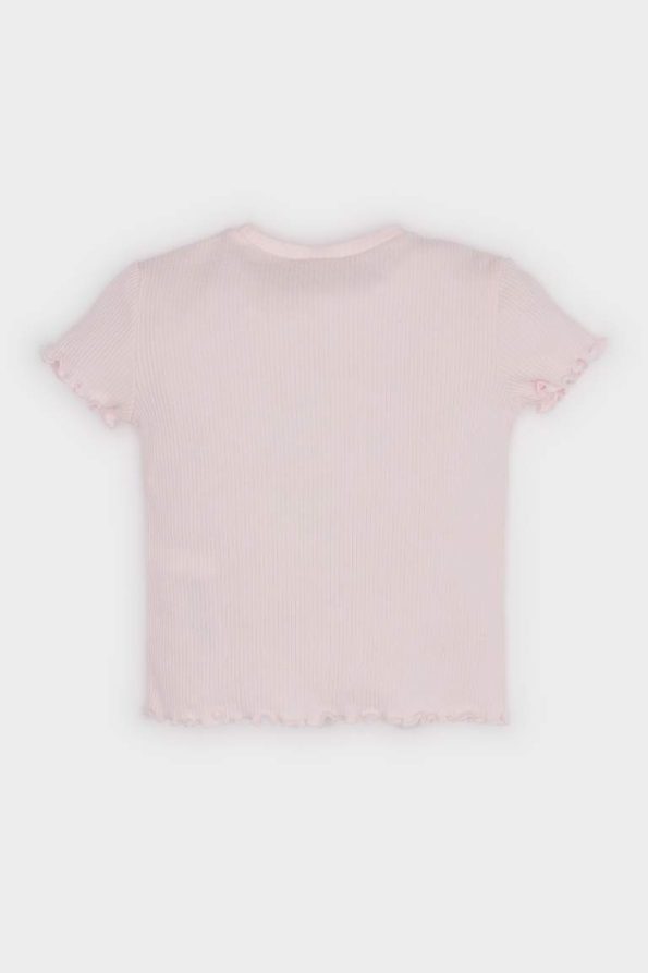 Girls' Short Sleeve Heart Pattern Ribbed T-Shirt