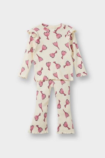 Girls' Baby 2-Piece Floral Ribbed Sweatshirt and Flared Leggings Set